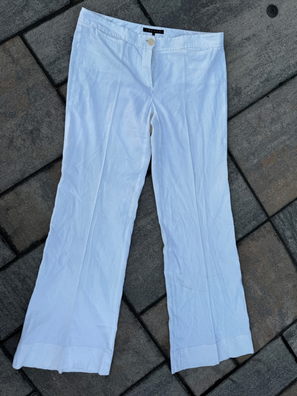 White Linen Blend Wide-Leg Pants